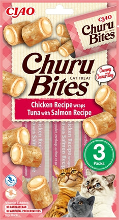 Inaba Churu Bites Cat Chicken Recipe Wraps Tuna With Salmon Recipe 3X10 Gr