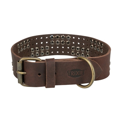 Trixie Halsband Hond Rivet Rustic Vetleer Donkerbruin Xl 55-65 Cmx4 Cm